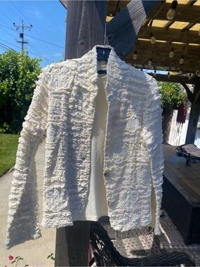 Chico's Cream Textured Open-Front Blazer